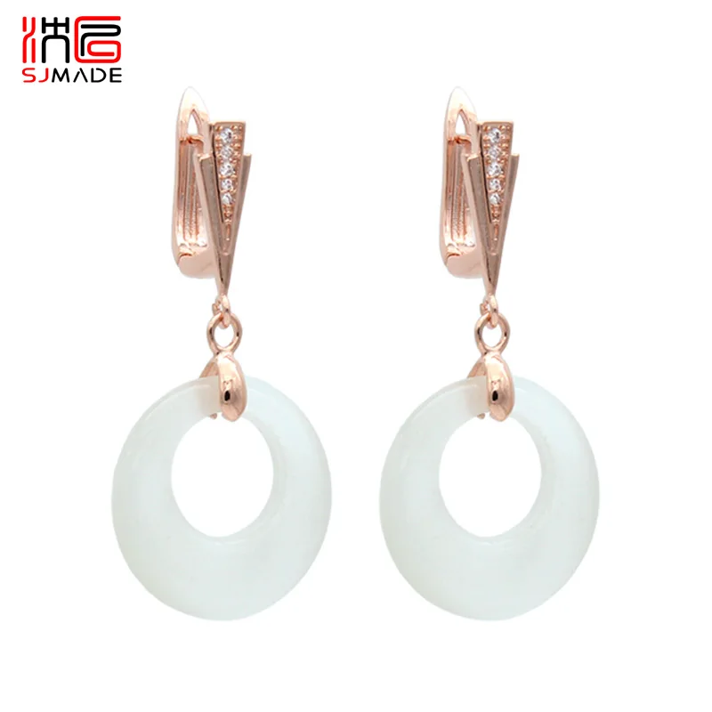SJMADE 2019 модные серьги из розового золота круглые кольцевые белого опала для