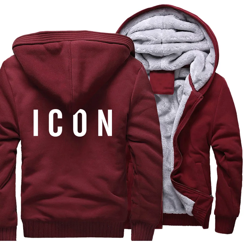 Hot Sale Fashion Brand Icon Letter Print Male Hoodies Winter Thicken Coats Jackets Casual Hip Hop Men Sportswear Zipper Clothing