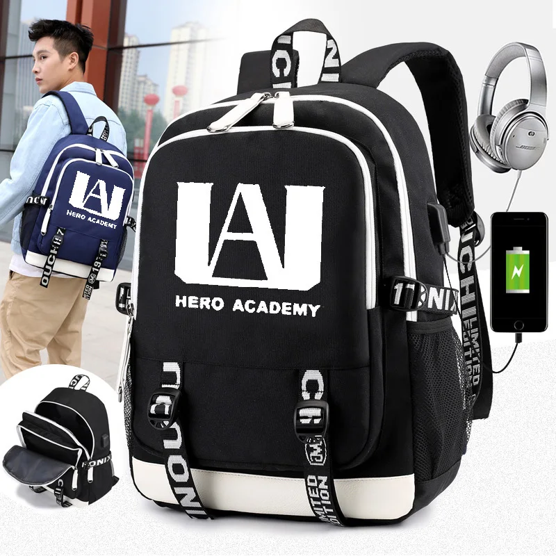 My Hero Academia Luminous USB Charge Backpack Women Student School Shoulder Bag Satchel Teenager Laptop Backpack Men Knapsack