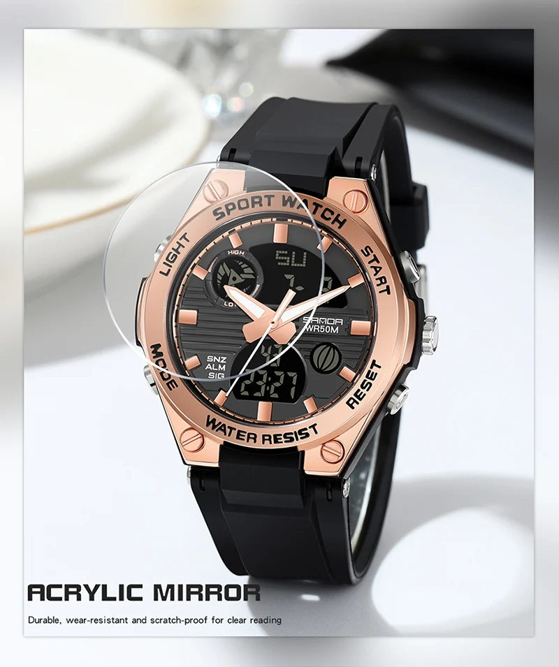 SANDA 2022 Top Brand Fashion Women's Watches Waterproof Sports Digital Quartz Wristwatch Casual Clock Gift Relogio Feminino 6067