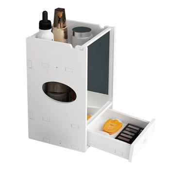 

Simple desktop storage box kitchen cabinet finishing box cosmetics partition storage box shelf debris box with mirror JZ-05