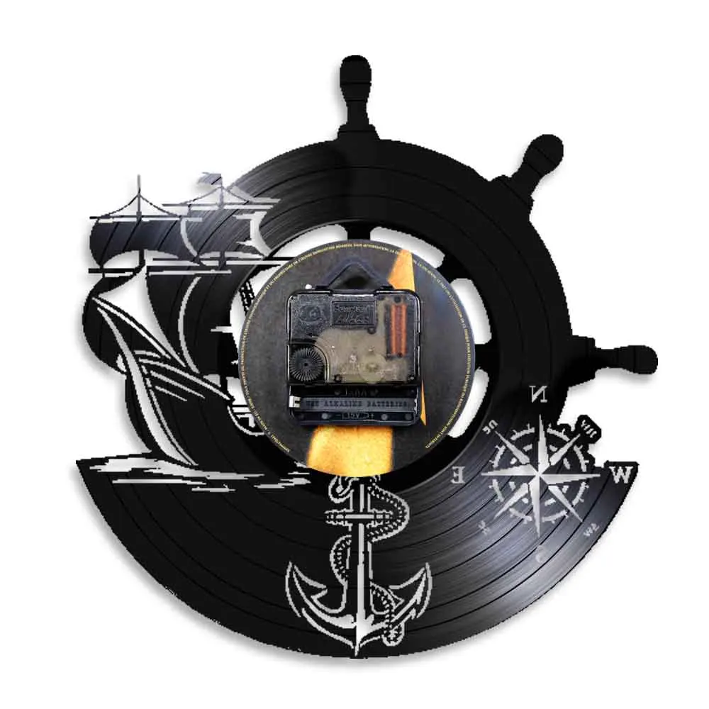 Якорь корабль морской компас винтажный морской Настенный декор домашний арт настенные часы моряки Виниловая пластинка настенные часы ручной работы парусные подарки