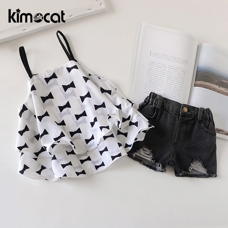 Kimocat одежда для маленьких девочек летние наряды женская без рукавов + джинсовые