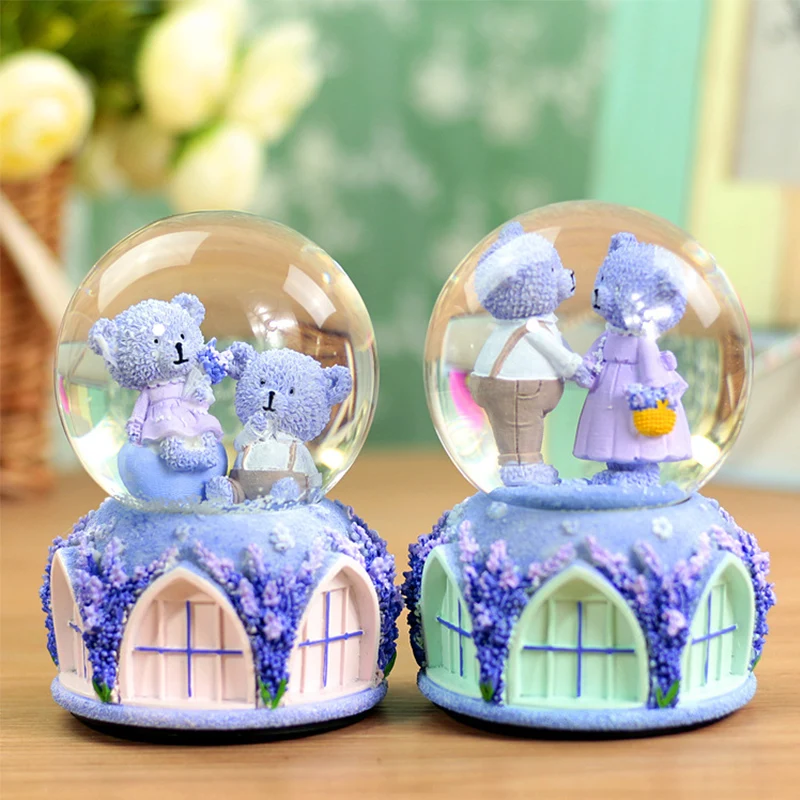 Creative Lavender Bear Snow Globe Crystal Ball Rotating Music Box Christmas Decoration For Home Home Decoration Accssories