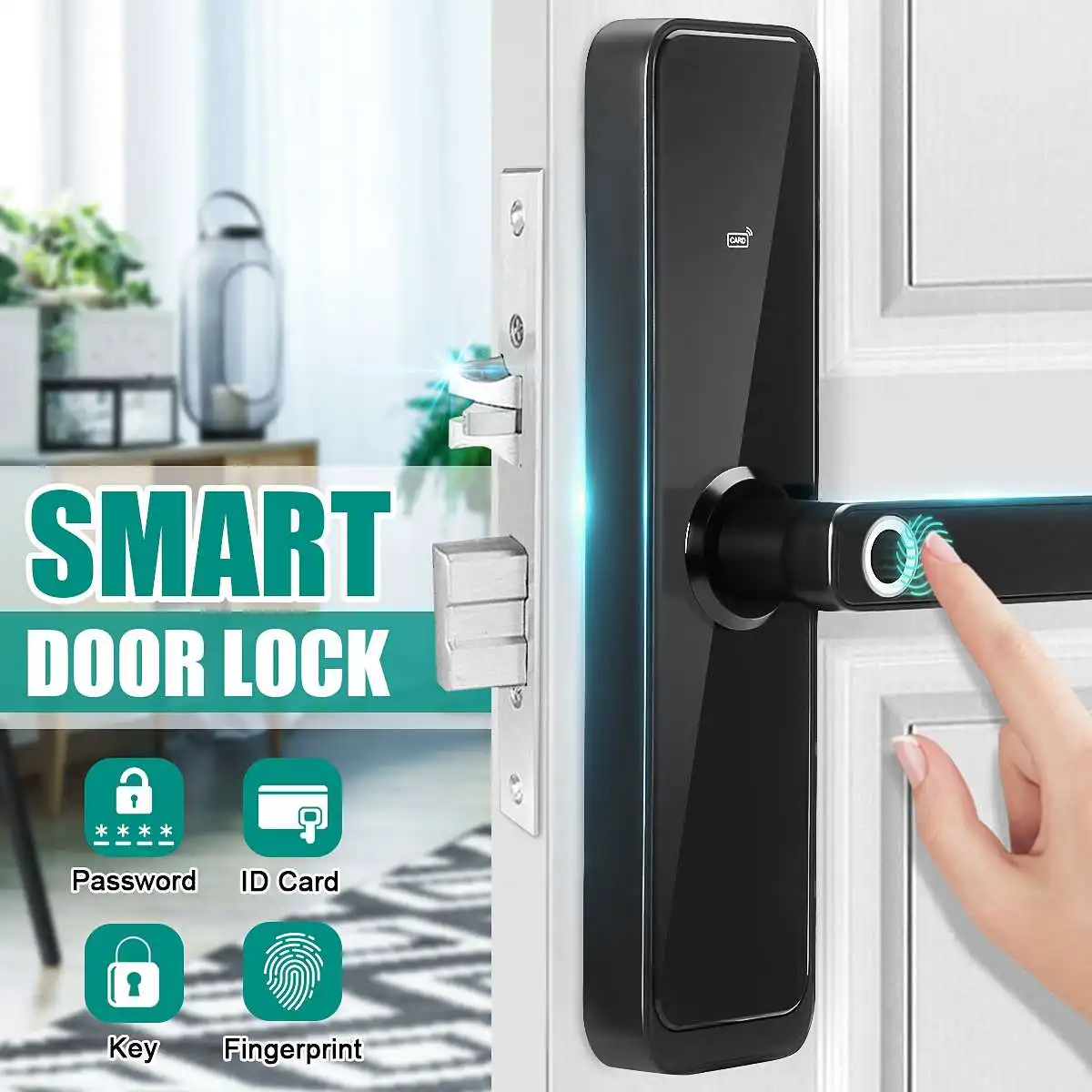 

Electronic Door Lock Biometric Fingerprint Lock Smart Card Digital Code Home Security Mortise Lock Black New