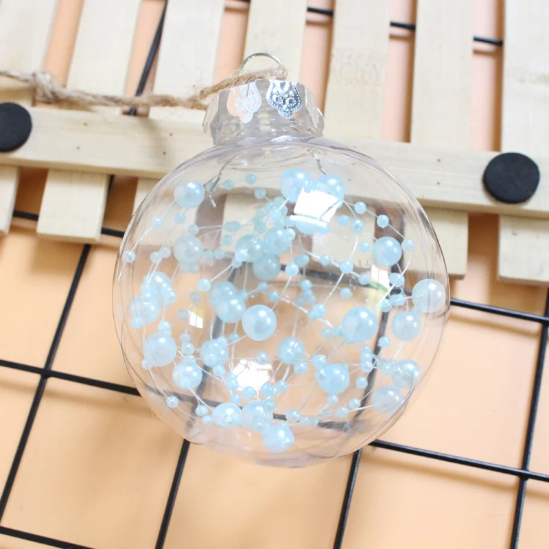 Изящные рождественские декорации шар прозрачные Рождественские шары с жемчугом из ротанга для Цветочные со стеклом украшение для рождественской елки 77 - Цвет: Синий