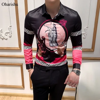 

Fashion Print Shirt Men Royal Retro Long Sleeve Shirts Party NightClub Tuxedo Shirts Casual Slim Fit Streetwear Homme M-4XL