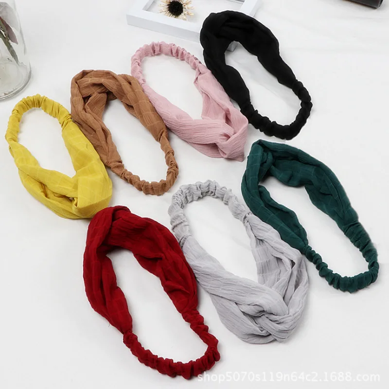 

Korean-style Spring And Summer Plaid Cross Hair Band Pleated Elastic Hair Band Chiffon Bow Hair Bands Headdress Wholesale