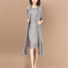 Платье, костюмы для женщин, рукав три четверти, длинный жакет до колена, для мамы невесты, платье размера плюс, официальное свадебное платье для гостей, комплект из 2 предметов