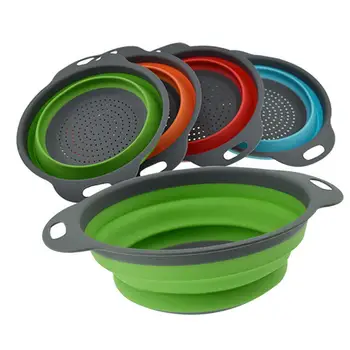 

Foldable Silicone Colander Fruit Vegetable Washing Basket Organizer Container Strainer Collapsible Drainer For Kitchen Storage