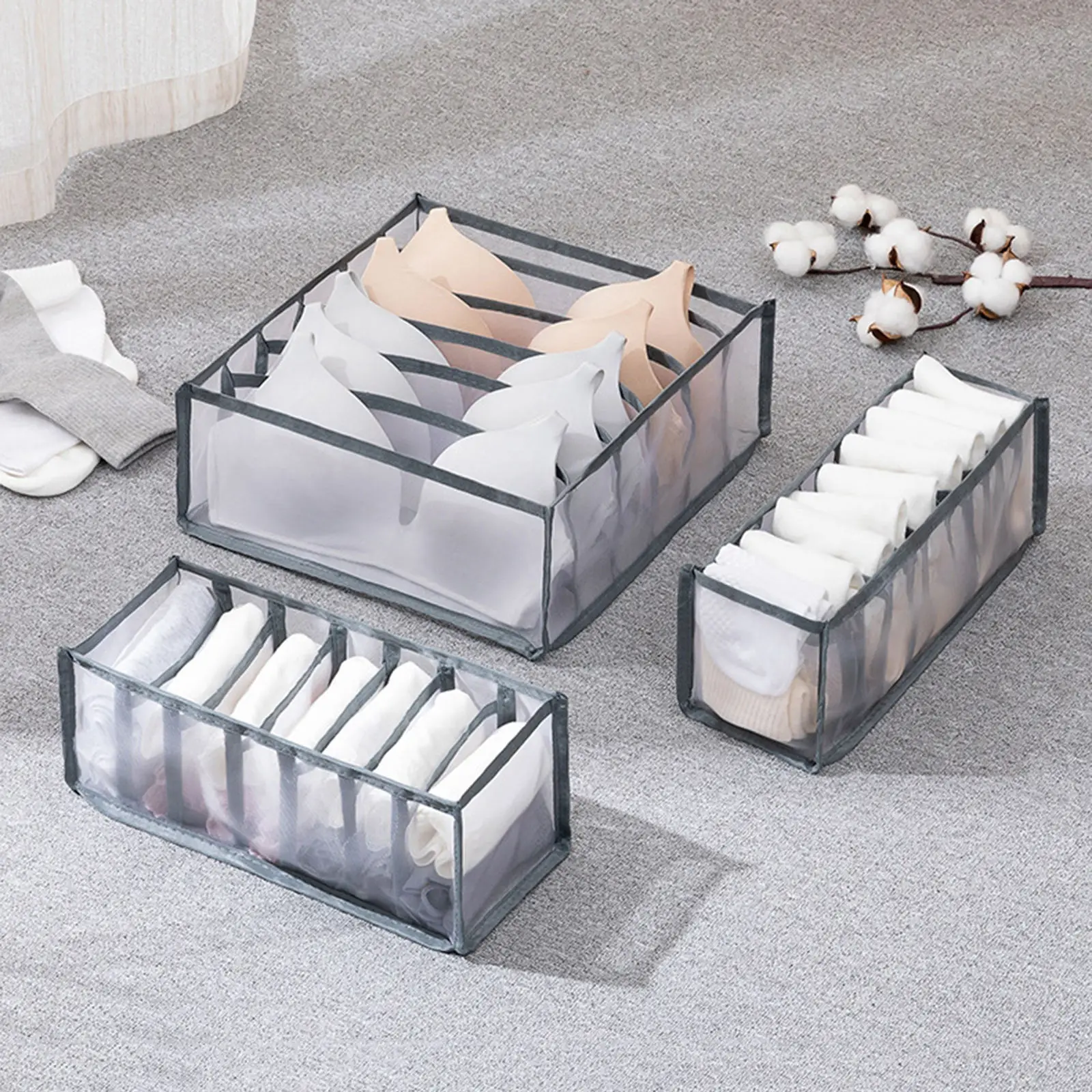 Folding Drawer Underwear Bra Scarves Socks Organizer Storage Box Nylon Mesh Compartment Divider Drawers | Дом и сад