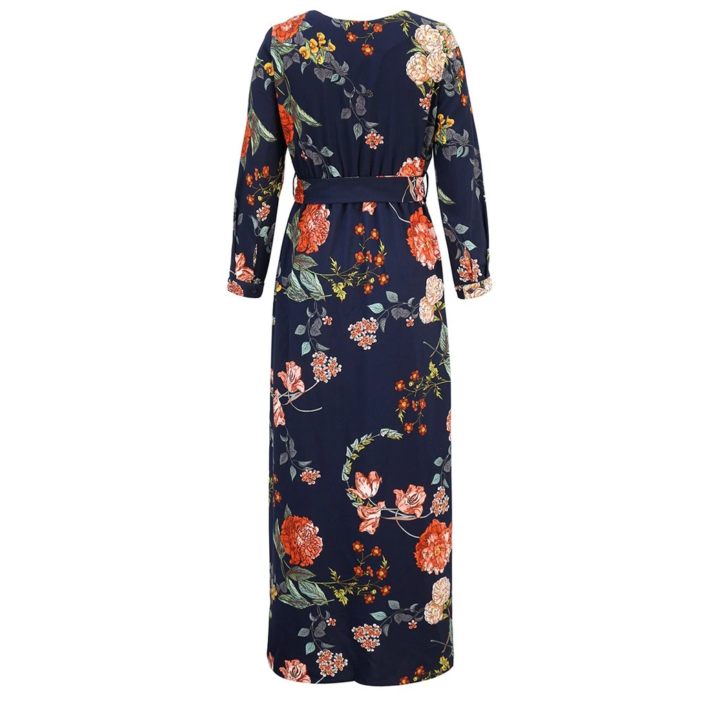 Loose Dresses Long Sleeve Winter Bohemian Beach Women Floral Print  Runway Dress Autumn Party Night Sundress Vestidos 822