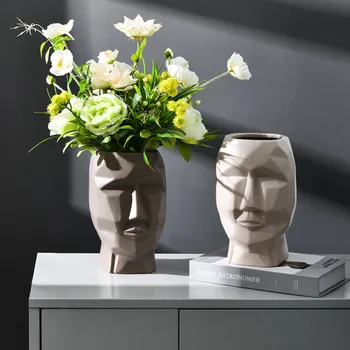 

Nordic Minimalist Ceramic Abstract Vase Black and White Human Face Creative Display Room Decorative Figue Head Shape Vase
