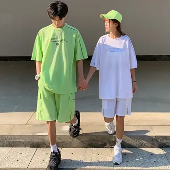 

2020 Summer New Youth Popular Couple Simple Letter Printing Five-point Sleeve T-shirt Loose Shorts Fashion Casual Suit