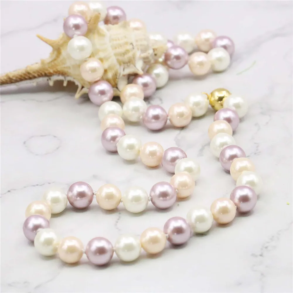 DIY New! 8MM Multi-Color South Sea Shell Pearl Necklace 18" Natural beads DIY Hand Made jewelry making AAA+++ about52pcs/strands - Image 5