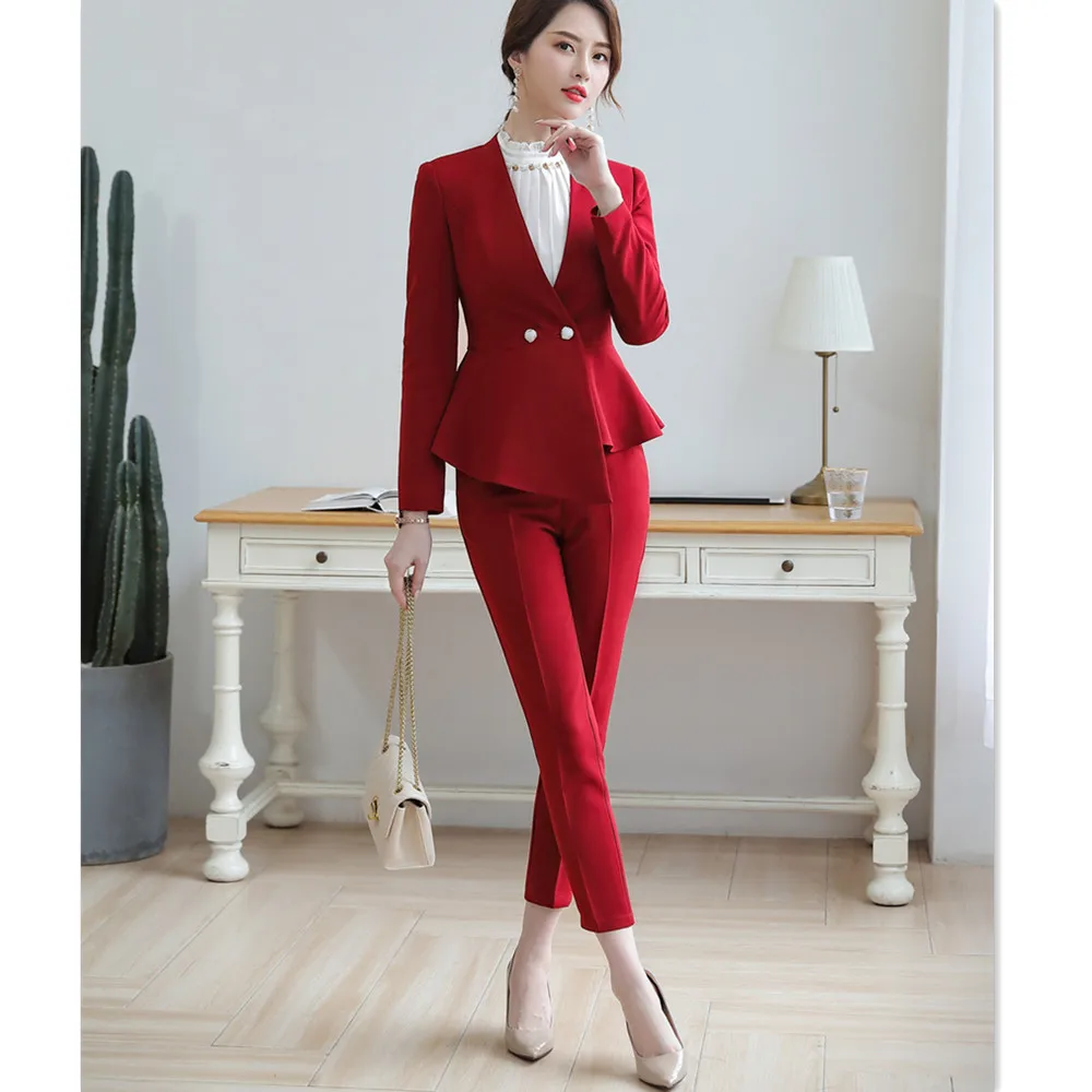 Женский костюм, модный элегантный асимметричный приталенный костюм с оборками, куртка, рабочая одежда, брючный костюм для женщин 80330