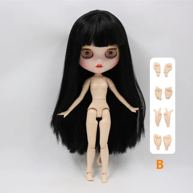 BL230/117 Blyth кукла 1/6 bjd белая кожа 19 суставов тела длинные прямые черные волосы и открытый маленький рот Макияж Лицо 30 см девушка - Цвет: DOLL AND HAND B