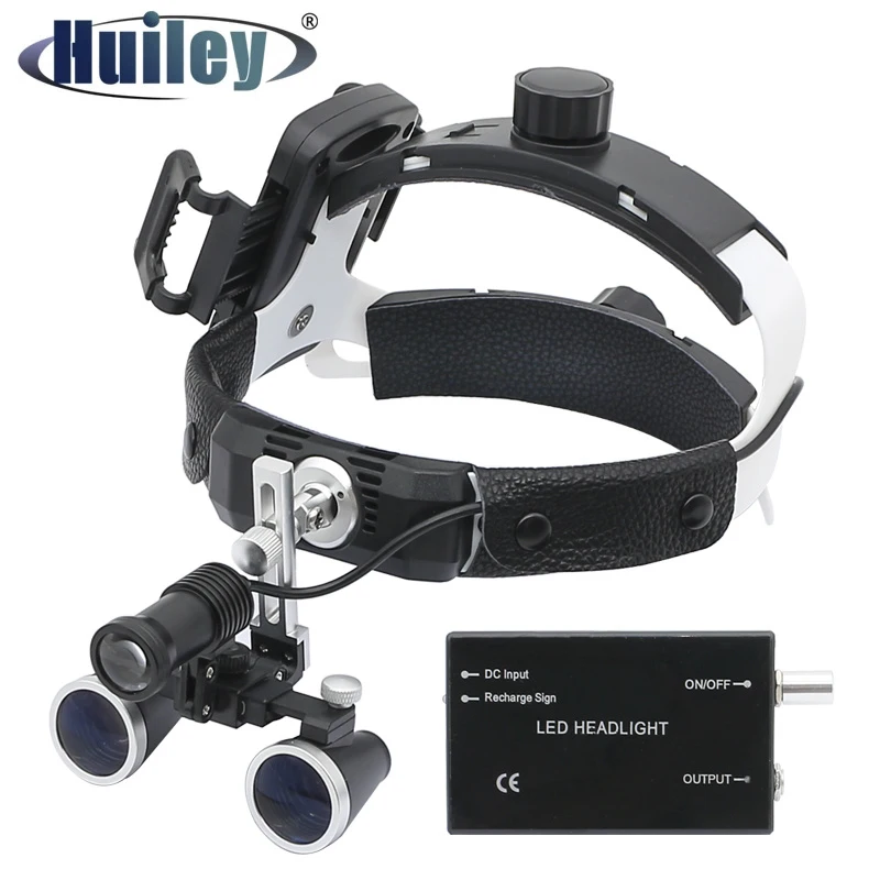 

Hands-free 2.5X 3.5X Dental Binocular Magnifier with 5W Headlamp Userful Clip Helment Loupes with Li-on Battery Rechargeable