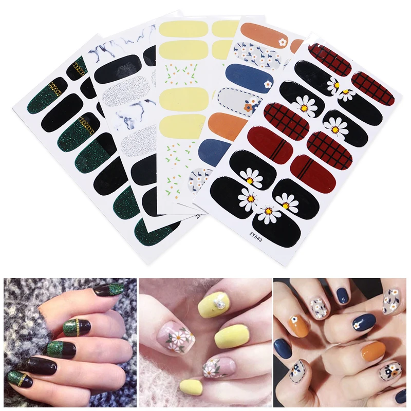 

1 Sheet Flowers Nail Wraps Mixed Size and Patterns Self-adhesive Full Cover 3D Nail Stickers Decals