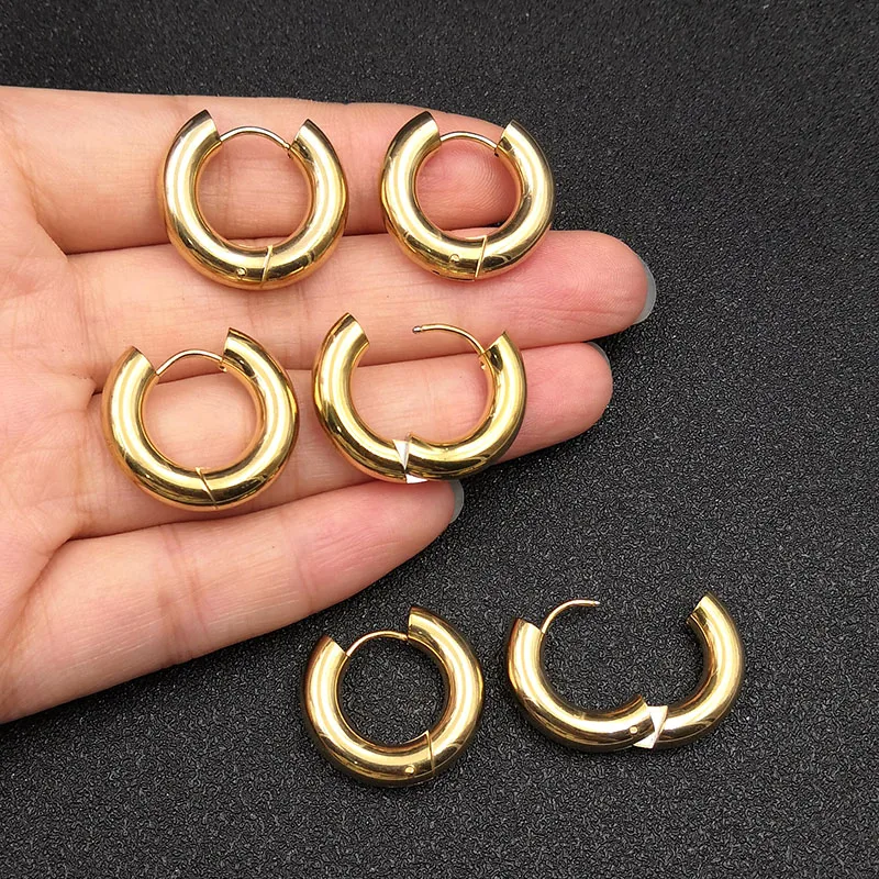 6pcs/lot Thick 3.0mm 4.0mm 5.0mm Stainless Steel Circle Hoop Earrings For Women Girls Gold Silver Color Round Geometry Earrings 6
