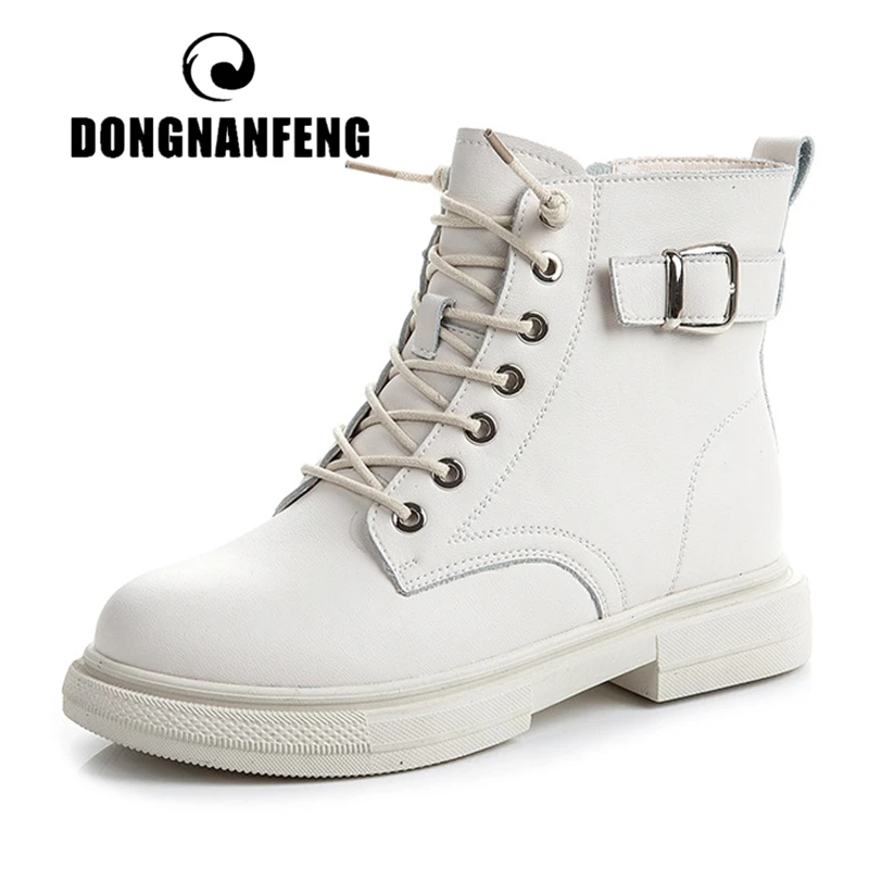 

DONGNANFENG Women Ladies Female Korean Genuine Leather Boots Shoes Ankle Winter Plush Fur Warm Zipper Lace Up Botas Mujer ML-713
