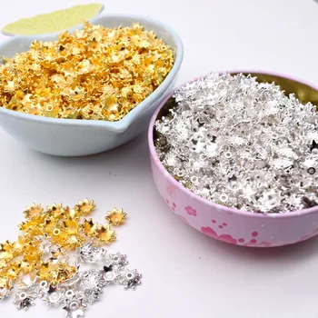 

Gold and Silver Tassel Caps Flower Beads Cap End Tassels Charms Component Crimp Acrylic Spacer Clasps For Jewelry Making DIY