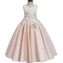 Г., рождественское праздничное платье принцессы для девочек высококачественное сатиновое длинное платье с аппликацией на день рождения От 4 до 17 лет Одежда для выступлений для девочек