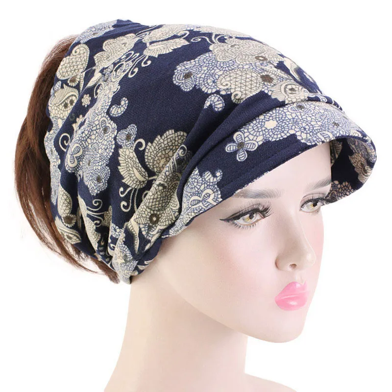 Шапка тюрбан с принтом конский хвост для женщин шапка короткими полями Skullies Beanies
