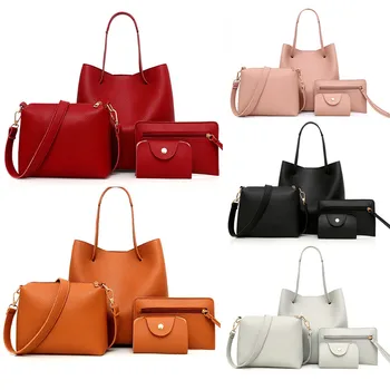 

Women Bag 4Pcs Women Pattern Leather Handbag+Crossbody Bag+Messenger Bag+Card Package bolso mujer Handbag Crossbody Anti-theft