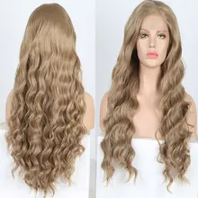 Bombshell синтетические волосы 13*3 дюймов парик фронта шнурка Золотой коричневый объемная волна термостойкие волокна волос средний пробор для женщин парики