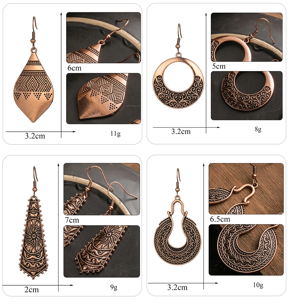Bohemia Rose Gold Tassel Fringe Drop Earrings for Women Vintage Ethnic Natural Stones Round Geometric Earrings Female Jewelry (1392)