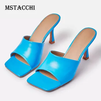 

MStacchi Summer Fashion Womens Sandals Square Toe Fine Heel Exposed Toes Sandals Women Classic Party Slip On women shoes sandals