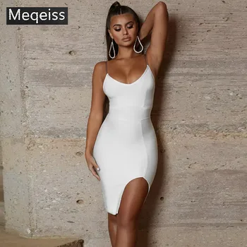 

MEQEISS Sexy White Bandage Dress 2019 Christmas Party Womens Dresses Bandage Party Club Bodycon Backless Bandage Dress Rayon