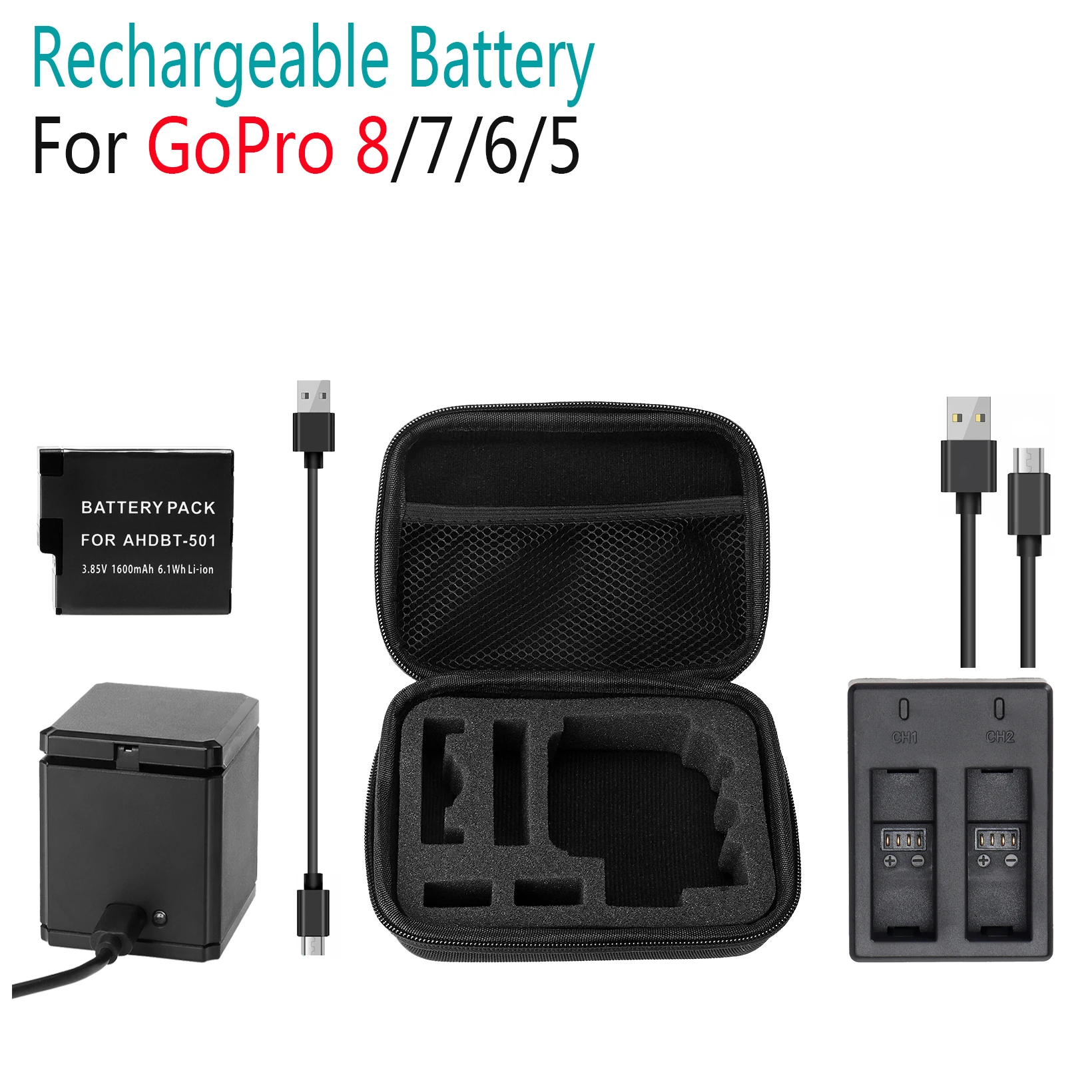 GoPro hero 8 Черные батареи 3 в 1 зарядное устройство Android type C кабель для Gropro спортивной