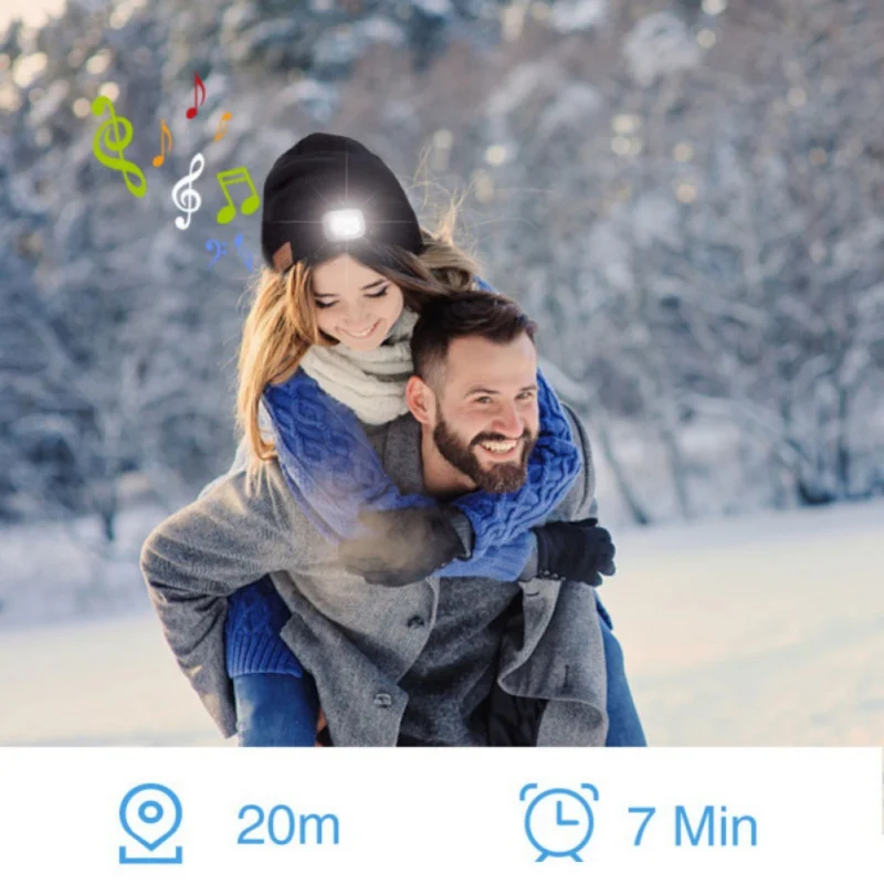 Wireless Bluetooth Earphone Cap Beanie Knitted Plus Velvet Winter Hat With LED Headset Mic Headphone Music Sport Smart Caps