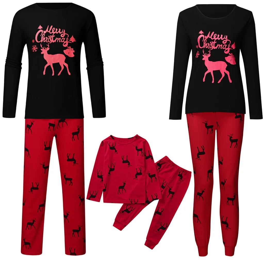 

Family Matching Outfits Elk Print Christmas Pajamas Sets Father Mother Children Sleepwear Mommy Dad and Me Pyjamas Clothes Look