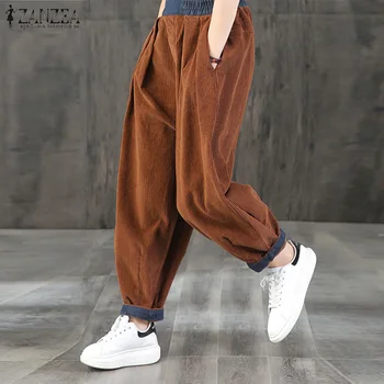 

Women's Corduroy Trousers ZANZEA 2020 Vintage Spring Pants Casual Denim Blue Patchwork Pants Female Elastic Waist Pantalon S-5XL