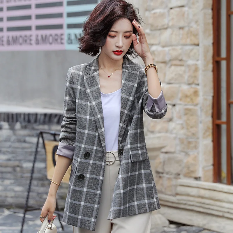

Plaid Small Suit Coat Women's Spring And Autumn New Style Korean-style Loose Casual Elegant Retro Pattern CHIC Short Suit