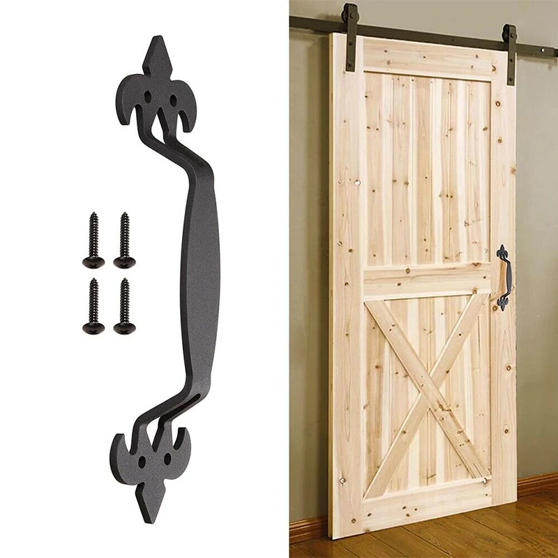 

11-Inch Door Handle Sliding Barn Wood Door Handle Cast Iron Pull Gate Shed Cabinet Lock + M6*40mm Screws Durable Door Hardware