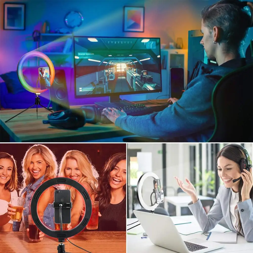 10 &quotRGB светодиодный селфи кольцо светильник 16 Цвета с регулируемой яркостью для