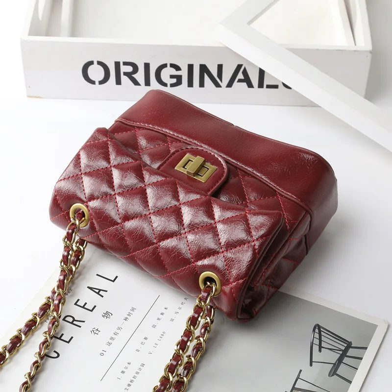 

Leather Bag WOMEN'S Bag New Style 2020 Graceful Rhombus Chain Bag Fashion Origional Shoulder Bag Versatile Shoulder Bag