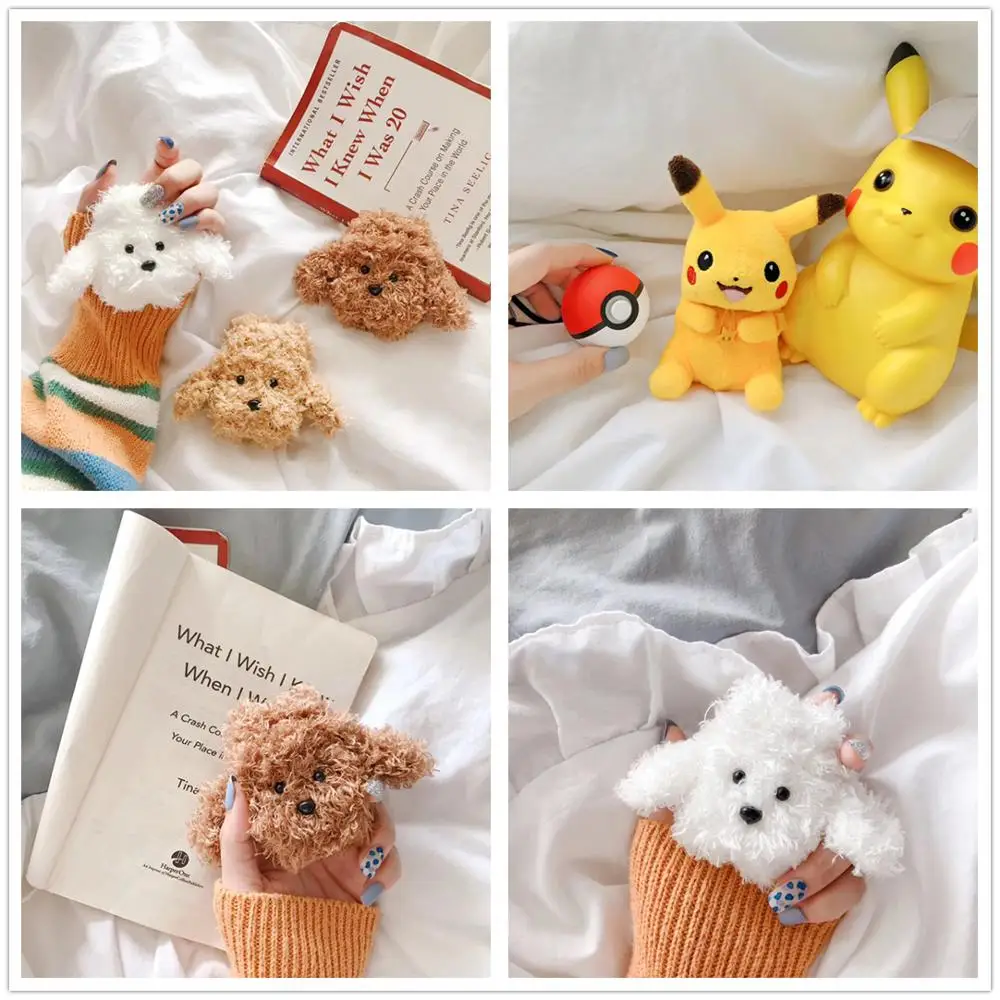 

Cute 3D warm wireless plush Teddy dog Bluetooth wireless headset set soft cover For Airpods Earphone Protective anti-drop cases