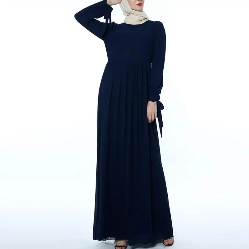 Dark blue dress Сплошной цвет абайя турецкий мусульманское платье Абая для женщин платья Хиджаб Кафтан Дубай Кафтан молитва ислам одежда Djelaba Femme - Цвет: Dark blue dress