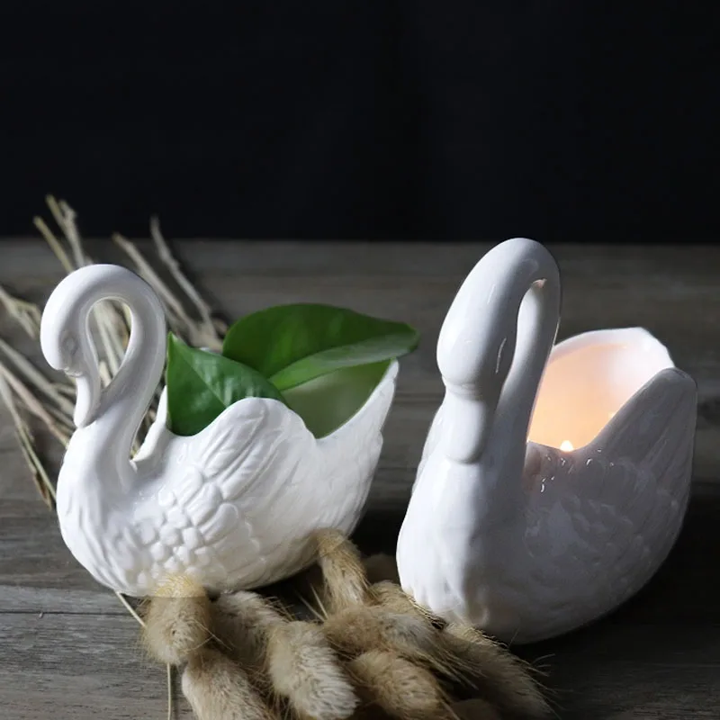 Details about   White Swan Ceramic Flower Pot Small Candlestick Home Decor Birthday Gift 