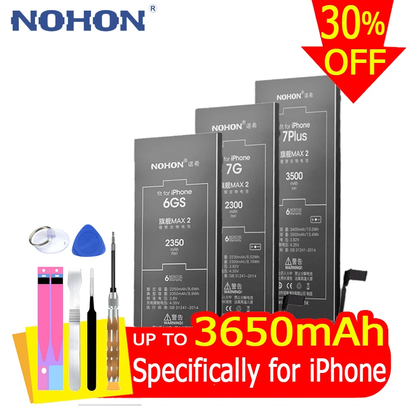 NOHON батарея для iPhone 6S 6 7 8 плюс 5S 5 5C SE X Xr Xs MAX 6GS iPhone6S iPhone7 Замена литий полимерный