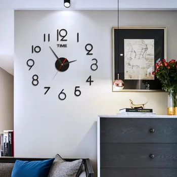 

large wall clock modern design 3D DIY creative digital wall clock Mirror Stickers wall watch Office Living Room home decor