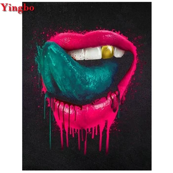 

3D Mosaic Rhinestone Painting Red lips tongue Artwork Diy Diamond Painting Cross Stitch full square round Diamond Embroidery