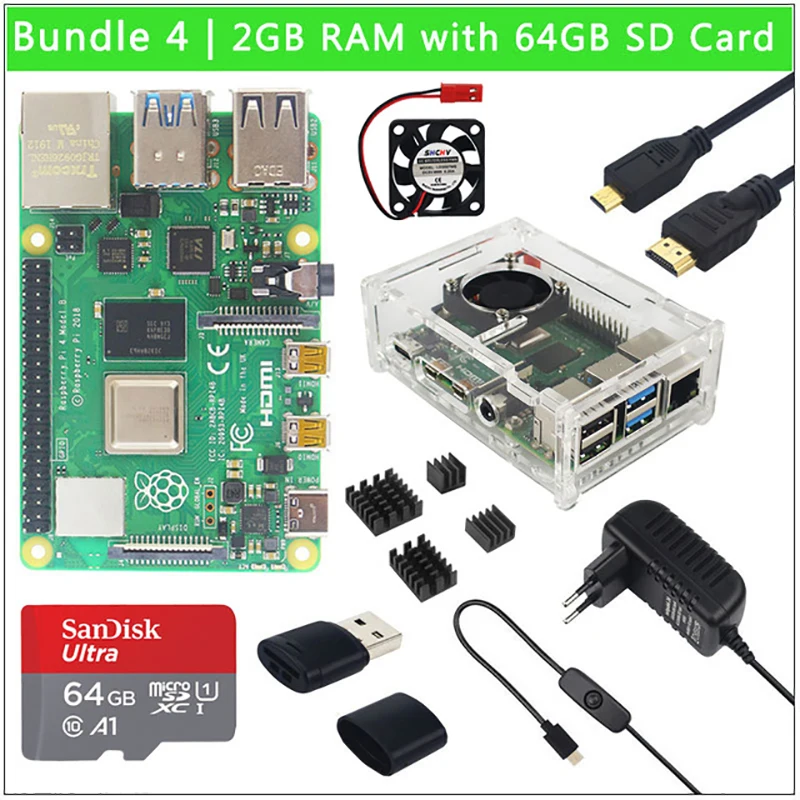 Raspberry Pi 4 Model B 2 ГБ/4 ГБ/8 ГБ ОЗУ + чехол вентилятор теплоотвод адаптер питания SD-карта