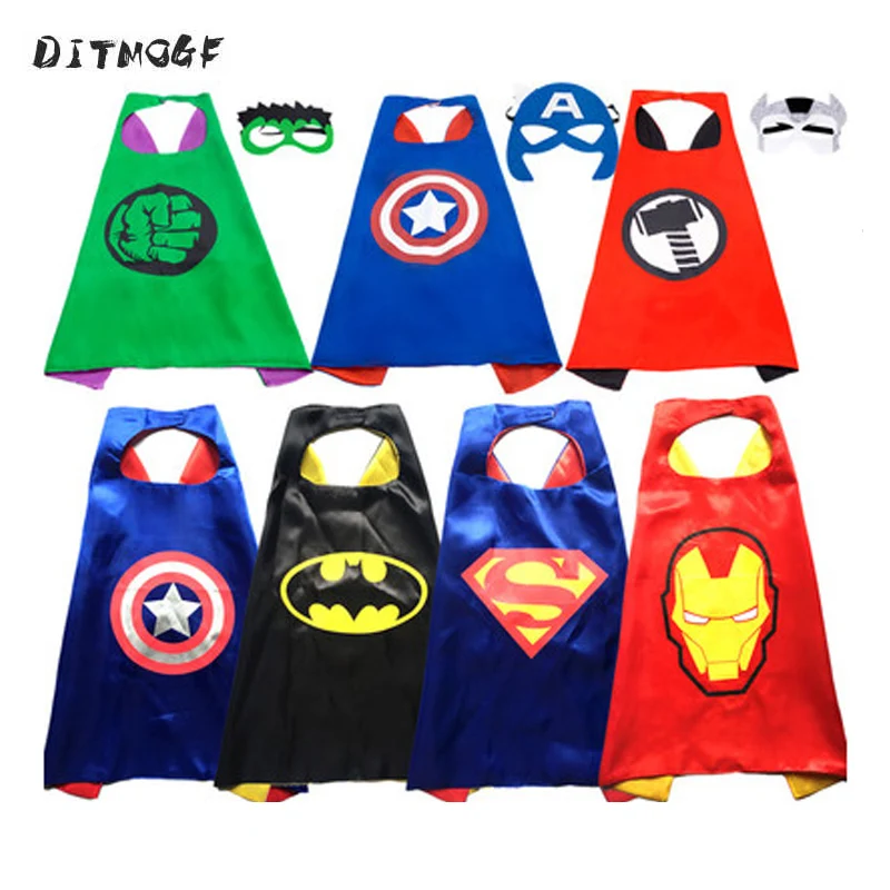 

Marvel Avengers Figure Super Heros Cosplay Cloak Cape Shawl Captain America Spider man Thor Hulk Halloween Cosplay Toy Eye Mask