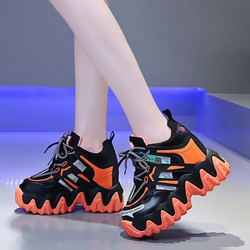 Round Toe PU Platform Sneakers for Women Casual Sports Shoes Lace-up Rubber Wedges Vulcanized Woman Autumn | Обувь